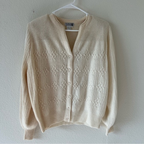 Deadstock Vintage Lambswool Angora Rabbit Hair Cable Knit Cardigan Sweater SZ XL - Picture 4 of 16